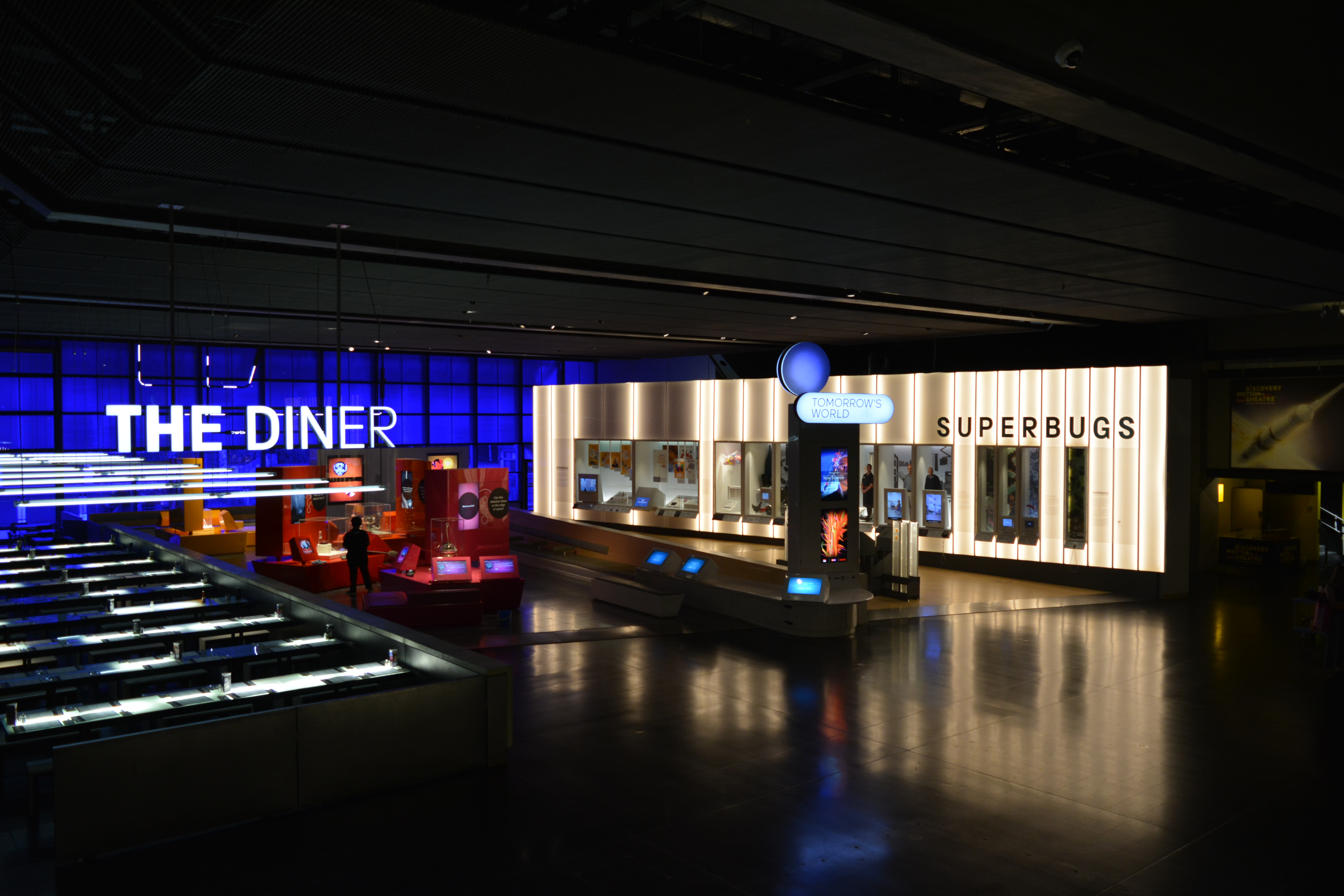The Diner cafe and Superbugs exhibition on display in Tomorrow's World gallery.