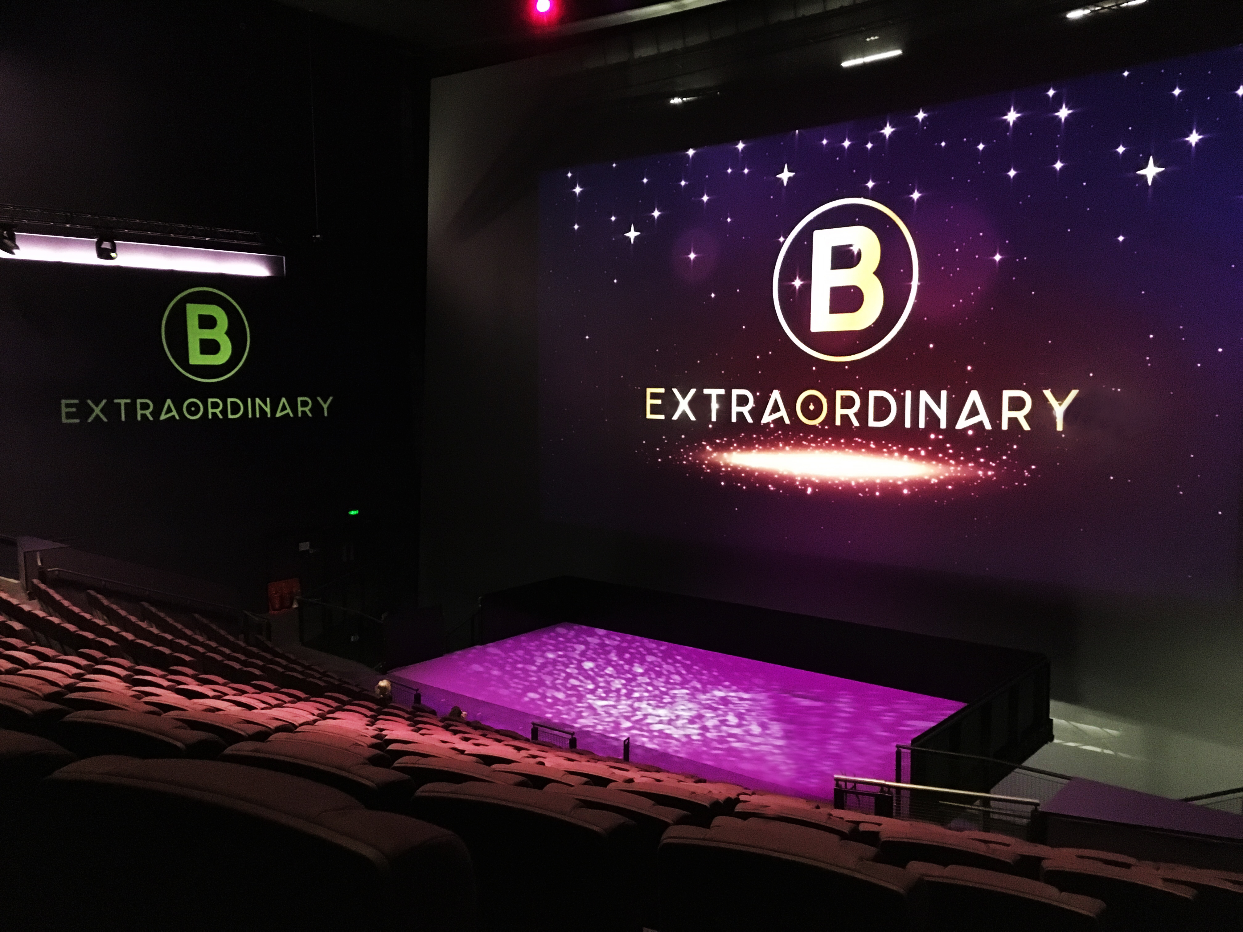 IMAX Theatre on the B Extraordinary Awards Night, 'B Extraordinary' projected on the screen and wall