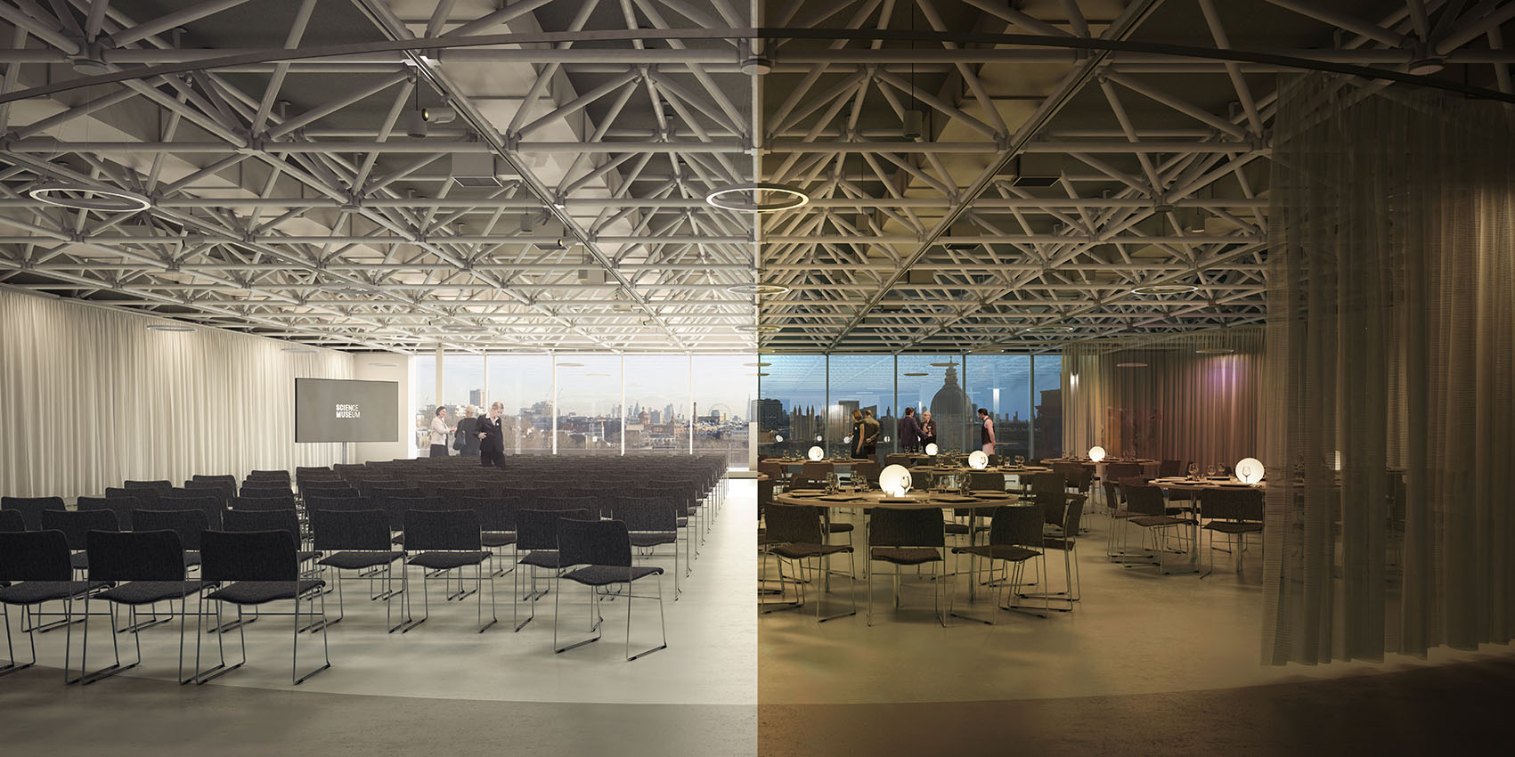 CGI Image of daytime & evening view in Illuminate at the Science Museum